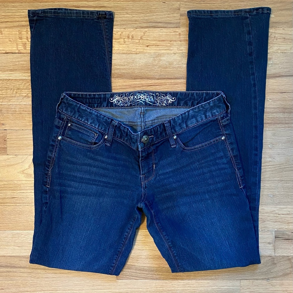 Express Zelda Ultra Low Rise Barely Boot jeans.